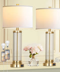 Touch Control Table Lamp Set Of 2 With USB Ports, 3 Way Dimmable Nightstand Lamps In Cream Fabric Shade Modern Bedside