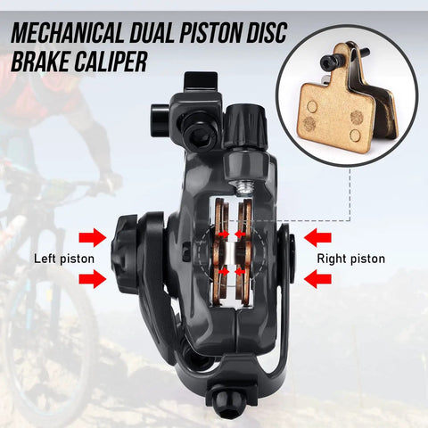 Heavy Duty Mechanical Disc Brake Kit With Dual Piston Calipers And 160 Mm Rotors showcasing dual piston caliper detail for bikes.