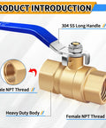 1/2 Inch Brass Ball Valve Set Heavy Duty Full Port Forged Brass Shut Off Valves Female NPT To Female NPT Thread 2 Pack