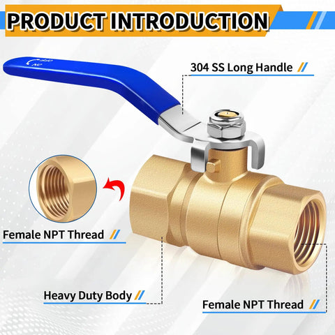 1/2 Inch Brass Ball Valve Set Heavy Duty Full Port Forged Brass Shut Off Valves Female NPT To Female NPT Thread 2 Pack