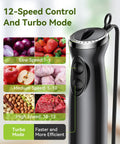 Powerful 1000W Handheld Immersion Blender 5 In 1 Stick Mixer With 12-Speed Control and Turbo Boost shown with speed settings