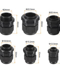 50 Pcs Adjustable Cable Gland Kit PG7 PG9 PG11 PG13.5 PG16 PG19 Waterproof Conduit Fittings Set black sizes labeled