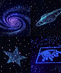 Starry ceiling with galaxy, planet, and star designs using 0.75mm Diameter PMMA Fiber Optic Cable Roll End Glow, 328ft Long For LED Star Ceiling Lights