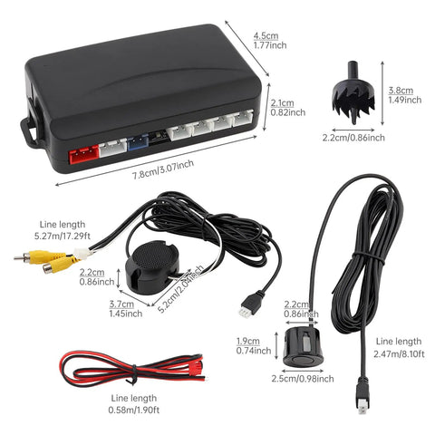 Back Up Parking Sensor Kit for Cars SUVs and Vans with 4 Waterproof Ultrasonic Sensors Digital Control Box and Beeping Alarm
