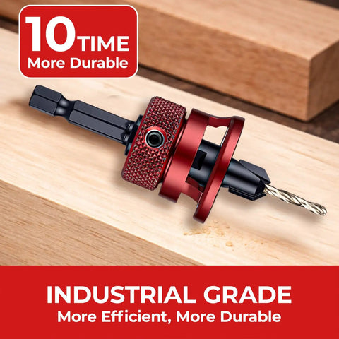 Close-up of industrial-grade drill bit on wood, showcasing durability and efficiency.