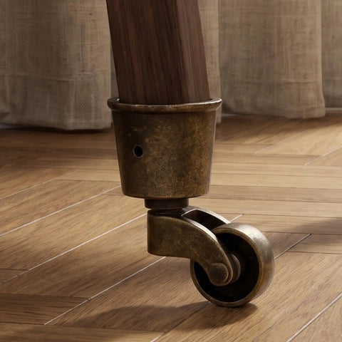 Vintage Furniture Caster Cups Featuring Slick Swivel Replacement Wheels Heavy Duty Dark Brown Metal Frame on wooden floor