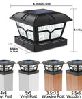 Solar Post Cap Lights Outdoor For 4x4 5x5 6x6 Wooden And Vinyl Posts, RGB Color Changing And Warm White, diagram of fit