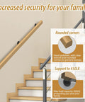 10 Foot Solid Wooden Stair Handrail Built Like A Tank For Indoor Outdoor Wall Mount Safety Grab Rail Featuring A Super Grippy Finish Zero Hassle Install On Any Deck Or Porch on stairs with round corners.