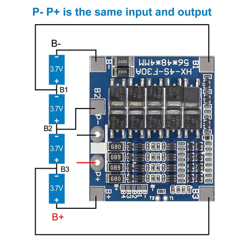 Bulletproof Build Three Pack Four Series Lithium Iron Phosphate BMS Battery Guard 30A 12.8V Power Management Board diagram showing layout.