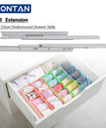 Heavy Duty Undermount Drawer Slides 21 Inch Soft Close Cabinet Runners with Silent Hydraulic Damping shown in organized drawer.