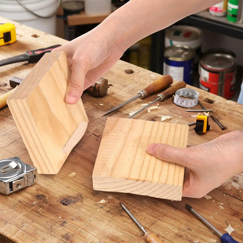 Person assembling wood with Beechwood Joiner Biscuits Set 150 Pieces No 0 No 10 No 20 for Furniture Framing and Woodworking