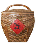 Asian Weave Ceramic Rice Dispenser With Tight Lid Big Kitchen Grain Bin for storing flour and tea with textured design.