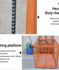 Smooth Operator Electric Lifting Platform And Wall Mounted Freight Elevator With Wireless Remote showing heavy duty chain and lifting platform.
