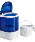 Compact Portable Washing Machine Single Tub 5.7 Lbs Capacity Slick setup with blue lid and white basket for easy laundry.