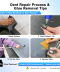Paintless Dent Repair Kit For Home Mechanics With Dent Puller Set And Metal Lifter Bridge Puller Slide Hammer T Bar PDR Tools For Car Dents Auto Body Hail Damage Removal DIY Repair That Keeps Factory Finish. Four-step glue tab dent repair guide
