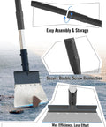 Heavy Duty Garden Flat Shovel With 60 Inch Adjustable Long Handle demonstrating assembly and secure connection features.