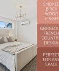 Roma 22 Inch 5-Light French Country Chandelier With Adjustable Height And Smoked Cedar Finish in bedroom setting.