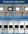 Dimmable LED Work Light 10000Lm 5000K Dual Head With Stand showing adjustable brightness settings