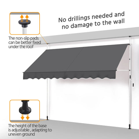 No Drill Manual Retractable Awning 118 By 118 Inches Outdoor Sunshade Shelter With Adjustable Angle And Height shown installed.