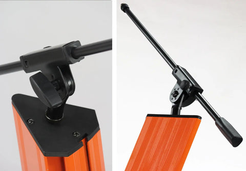 Fat Toad Column Dj Keyboard Stand Two Tier Mic Boom Adapter showing adjustable orange aluminum tower head detail.