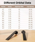Black Straight Design Sliding Barn Door Hardware Kit for Single Wood Door showing rail size dimensions table with parts