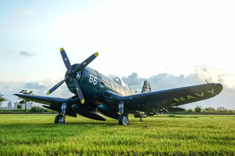 Six Channel RC Warbird Plane With 1700mm Wingspan F4U Corsair V3 PNP Kit taxied on grass field