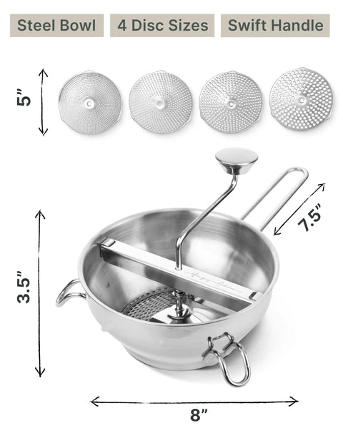 4 Disc Stainless Steel Food Mill With Ergonomic Hand Crank For Tomato Sauce Canning Applesauce Baby Food Mashed Potatoes Puree And Jams A Pro Grade All In One Kitchen Tool For Precise Texture Control And Smooth Results