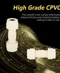 100 Pack 1 Inch Cpvccompression coupling with builtin rubber gas ket drip free pipe connector view showing high-grade CPVC material.