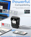 Bluetooth Portable Label Printer For Small Biz Fast Thermal Label Maker displaying connection options next to laptop and phone