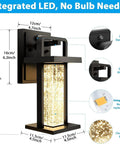 Dusk To Dawn Outdoor LED Wall Light With Crystal Glass 10W 480LM IP23 Patio, showing dimensions and features.