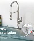 Kitchen Faucet With Soap Dispenser, Single Hole Pull Down Sprayer, LED Temperature Color Change, Brushed Nickel Finish over sink
