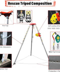 Confined Space Rescue Tripod Kit With 30m Cable features with winch, harness, adjustable legs for well and sewer maintenance.