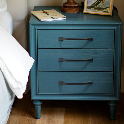 Premium Matte Black Cabinet Pulls 3 Inch Center To Center 10 Pack Bundle Crafted From Rock Solid Steel on blue nightstand
