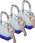 Trinity Keyed-Alike Padlocks Outdoor Heavy Duty Laminated Steel Body 1-9/16 Inch Shackle 40mm Uncuttable Standard Shackle 3-Pack with 6 Keys Each