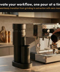 Premium Conical Burr Electric Coffee Grinder With Stepless Adjustment For Smooth Espresso Or Pour Over Brews on countertop with ground coffee.