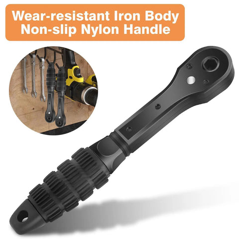 Sunny 3 In 1 Ratchet Drill Chuck Key Spanner Wrench With Magnetic Tip, wear-resistant iron body, non-slip nylon handle.