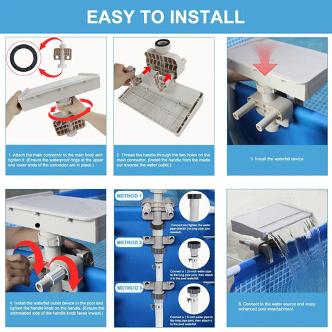 Installation guide for Pool Fountain Waterfall Attachment For Above Ground Pools With Frame Clamp Adjustable Width Beige Color