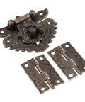 Antique Zinc Alloy Hasp Lock Set With Two Vintage Cabinet Hinges And Screws for wooden boxes, vintage retro box hardware