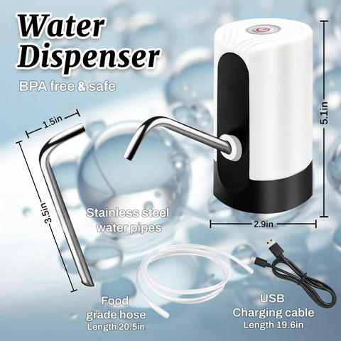 Portable USB Electric Water Bottle Pump For Travel, Home And Office, Automatic Drinking Water Dispenser, with stainless steel pipe