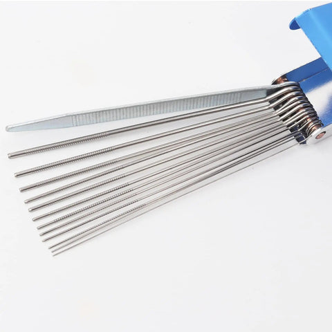 Pro Grade Welding And Carb Cleaner Kit With 12 Wire Set Flat File And Torch Nozzle Tip Cleaner in aluminum box open view