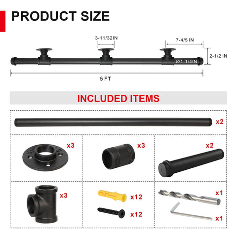 Rock Solid Five Foot Indoor Outdoor Stair Handrail Wall Mount Industrial Pipe Style Galvanized Steel Railing components