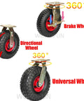Heavy Duty Caster Wheels For Furniture And Carts With Top Plate Swivel And Pneumatic Rubber Tires Beefy 770 Lbs Load Capacity Per Set Brakes Included