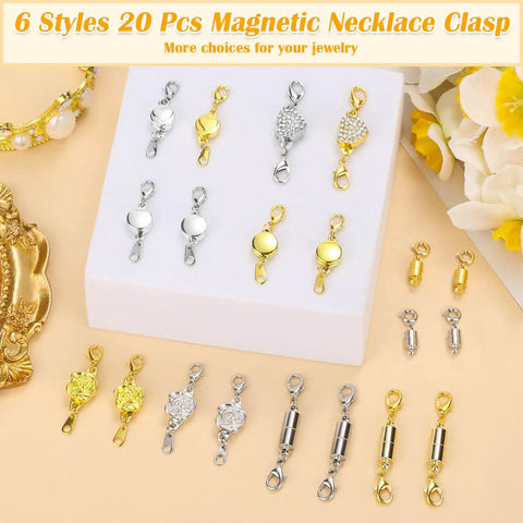 Six Styles Magnetic Necklace Clasps Set With Twenty Pieces Extra Strong Magnets Jewelry Clasp Extenders Display