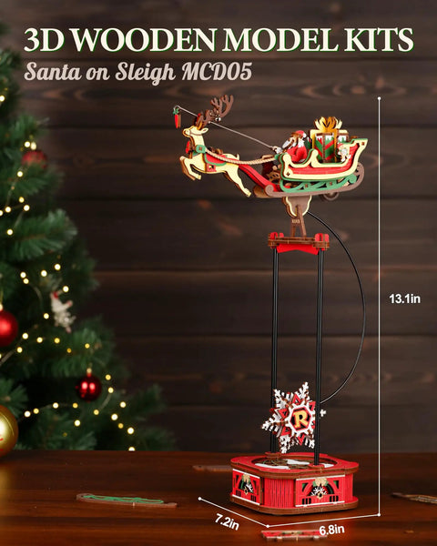 3D Wooden Puzzle Gravity Swing Santa On Sleigh Desktop Decor With Dynamic Balance For The Holidays, Festive Puzzle Gift For The Fam And Friends, Fun Desk Ornament That Swings Smoothly Into Perfect Equilibrium. 13.1in wooden Santa sleigh desk decor