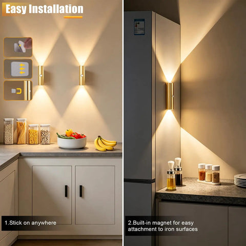 Dead Simple To Install Hella Bright Motion Sensor Wall Lights Rechargeable Wireless Sconces Automatic On Off For Hallways Stairs And Bathrooms Sweet Nighttime Upgrade in a kitchen setting with food and easy installation.