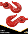 Badass Heavy Duty Lever Load Binder For 516 Inch Grade 70 Chain With 5400 Lbs Working Load Limit And 16200 Lbs Break Strength grab hooks close-up
