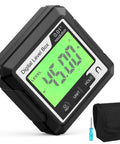 Knockout Performance Digital Angle Finder With Heavy Duty Magnetic Base And Bright Backlit Lcd Display Functions As A Sleek Protractor Inclinometer Level Box For Dead On Accuracy, showing 45 degrees, portable design.