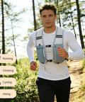 Man running on trail wearing Lightweight 5L Hydration Vest For Men And Women, Reflective Running Backpack With Adjustable Chest Straps