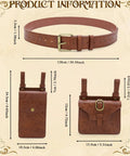 Easy Adjust Vintage Brown Leather Waist Belt With Heavy Duty Industrial Buckle Dope Gritty Look For Larp Cosplay Historical Party Props And Weekend Kickbacks Built Solid Perfect Fit with dimensions on display.