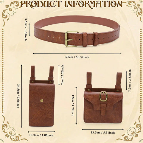 Easy Adjust Vintage Brown Leather Waist Belt With Heavy Duty Industrial Buckle Dope Gritty Look For Larp Cosplay Historical Party Props And Weekend Kickbacks Built Solid Perfect Fit with dimensions on display.